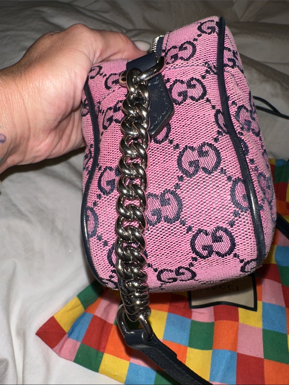 Gucci Pink GG Quilted Canvas Crossbody Bag with Silver Double G - Picture 10 of 14